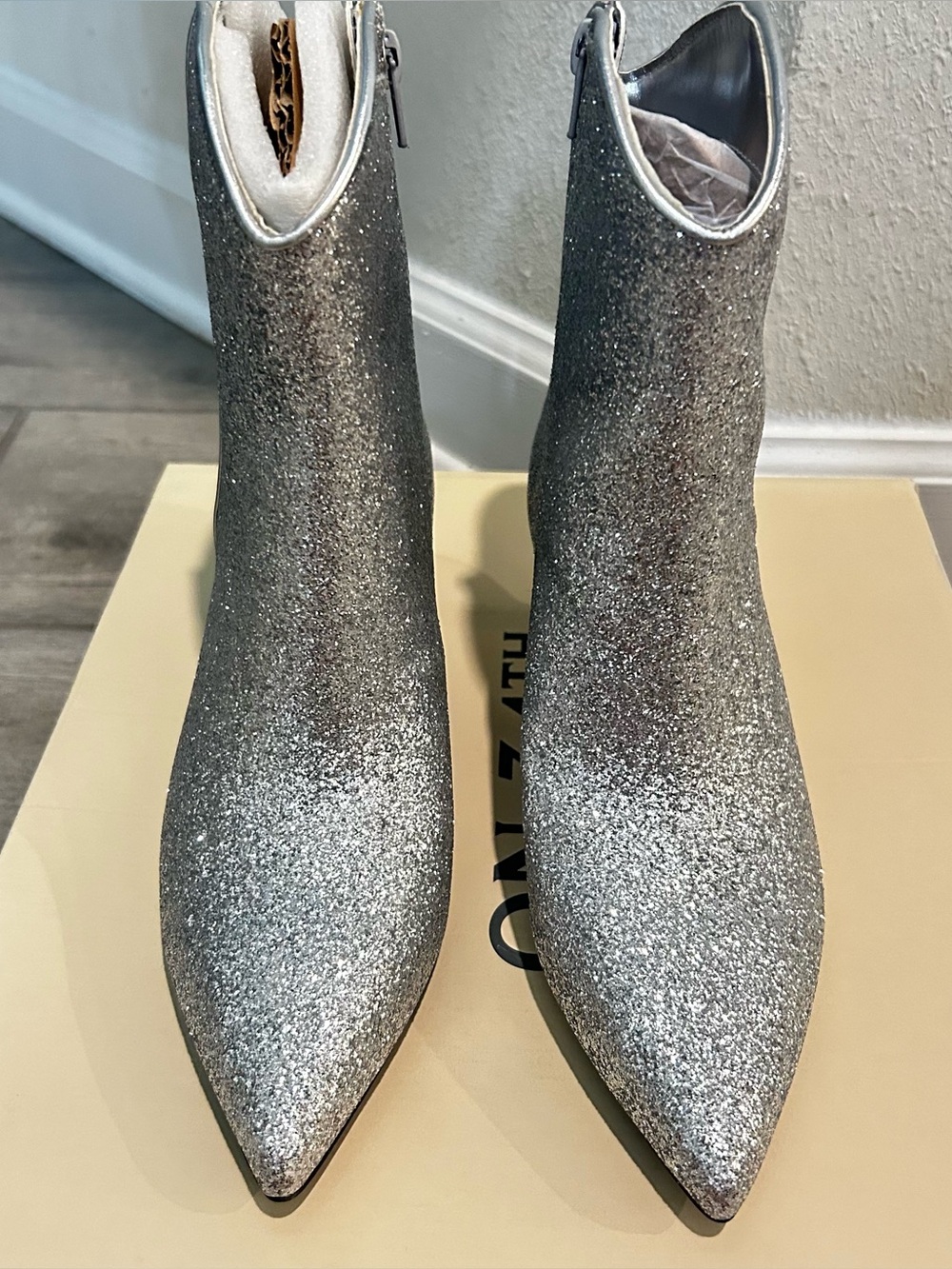 On 34th Silver Glitter Pointed Toe Ankle Boots - Women Size 6
